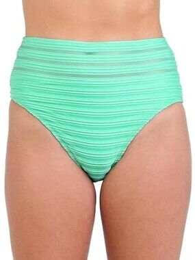 La Blanca 'Fluid Lines' Mesh-Accent High-Waist Bikini Swimsuit Bottom, Seafoam